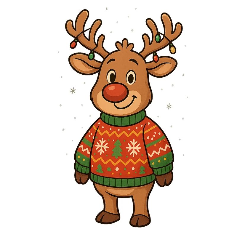 Winterhirsch im Weihnachtspullover
