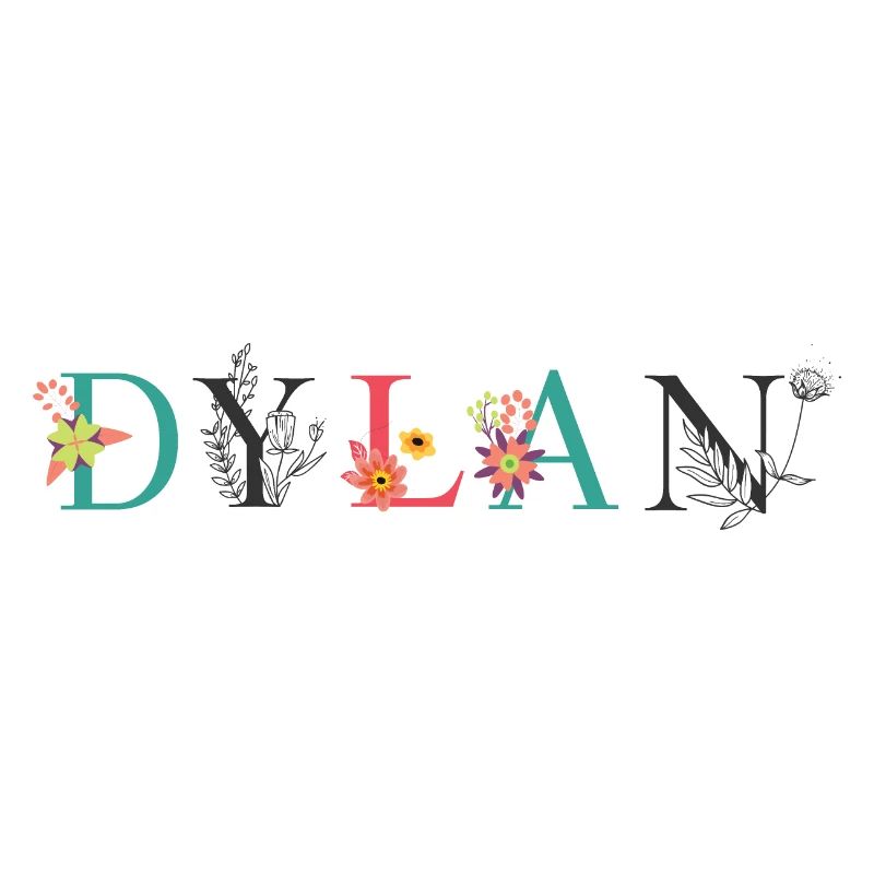 Art du nom DYLAN avec des fleurs brodées