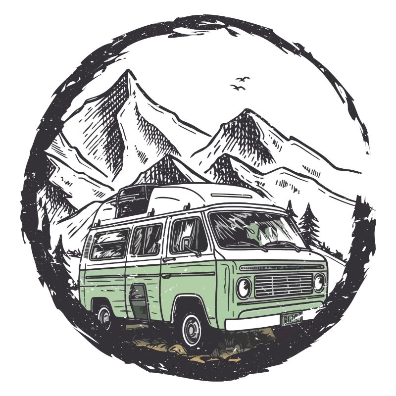 Retro Camper in Mountain Circle