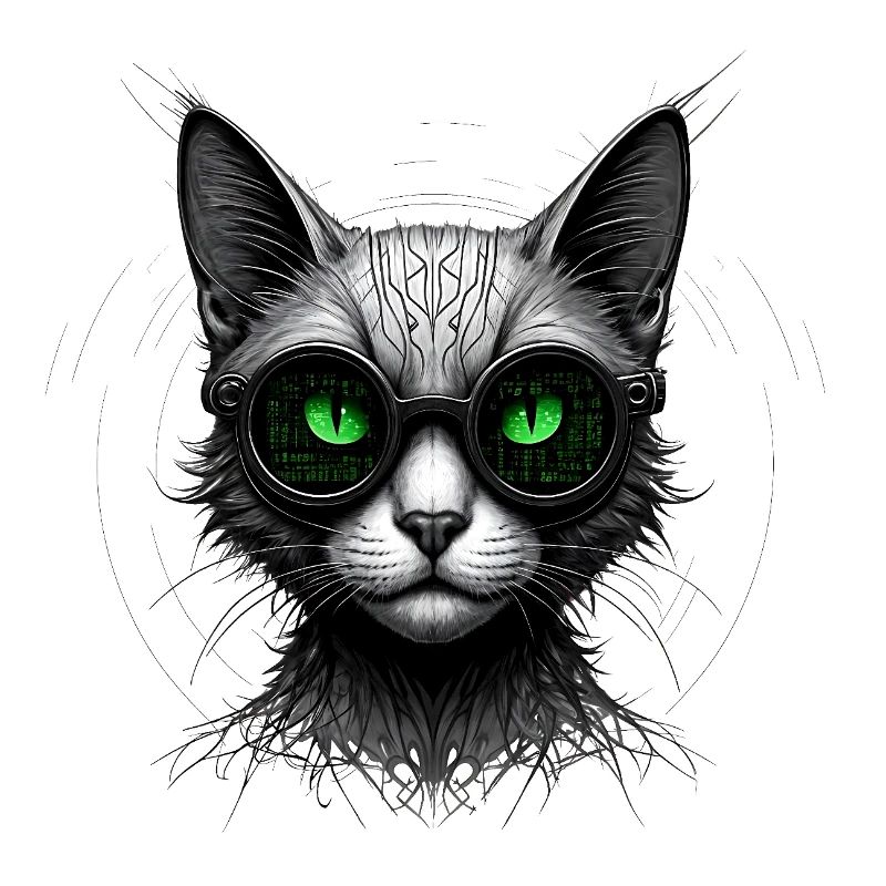 Green Eyes Computer Coder Geek Cat