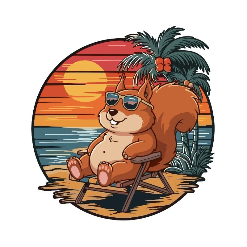 Funny Squirrel on Beach Summer Vacation Sunset