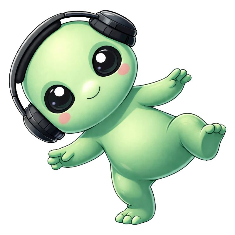 Alien Alien avec des écouteurs Techno Danse
