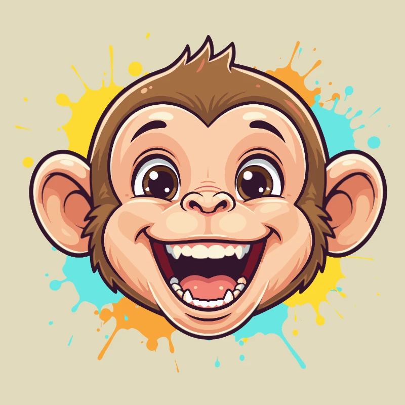 Cheerful monkey with paint splashes