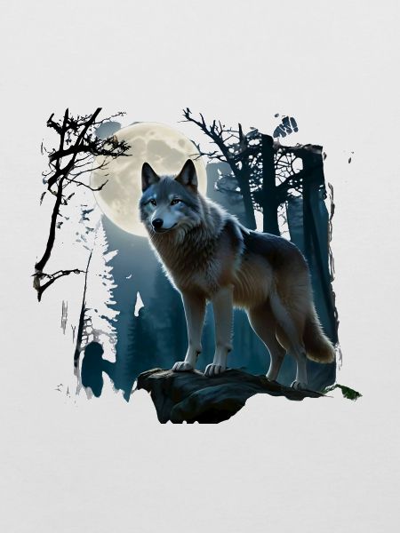 Mondwolf im nächtlichen Wald