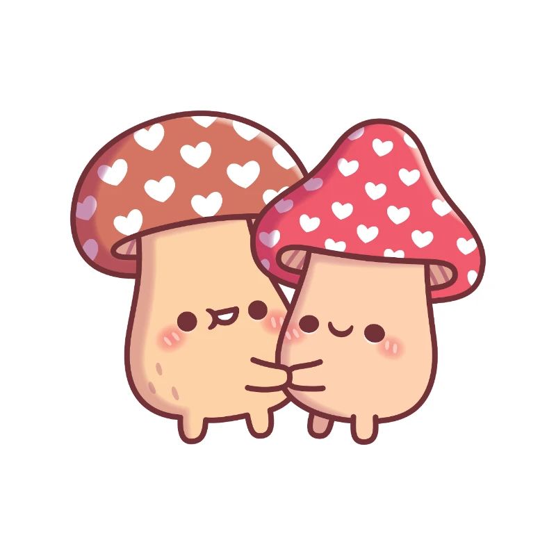 Couple mignon de champignons en forme de champignon qui s’enlaçoit
