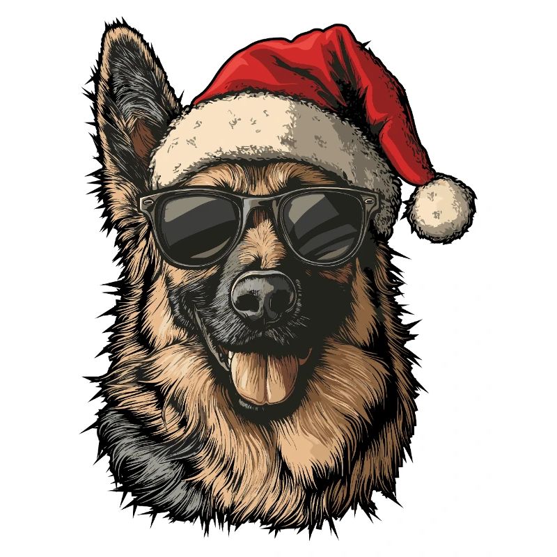 Cool German Shepherd with Santa Hat
