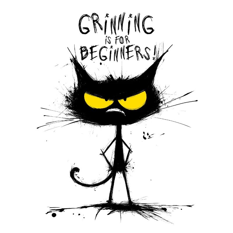 Grumpy Black Cat  – Smiling Is for Beginners