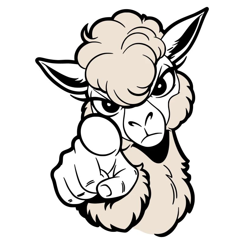 Cheeky alpaca pointing at the viewer