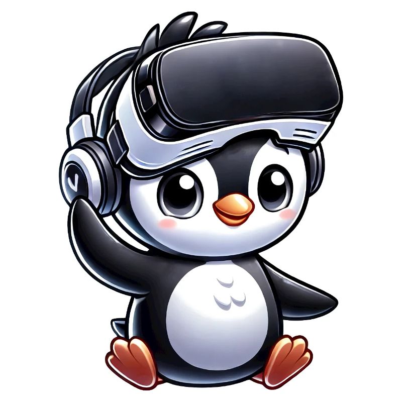 Cute Penguin VR Gamer Comic Style