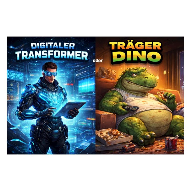 Digitaler Tech-Kämpfer oder träger Dino