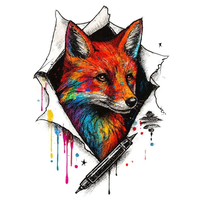 Rainbow Fox Art with Paint Splash