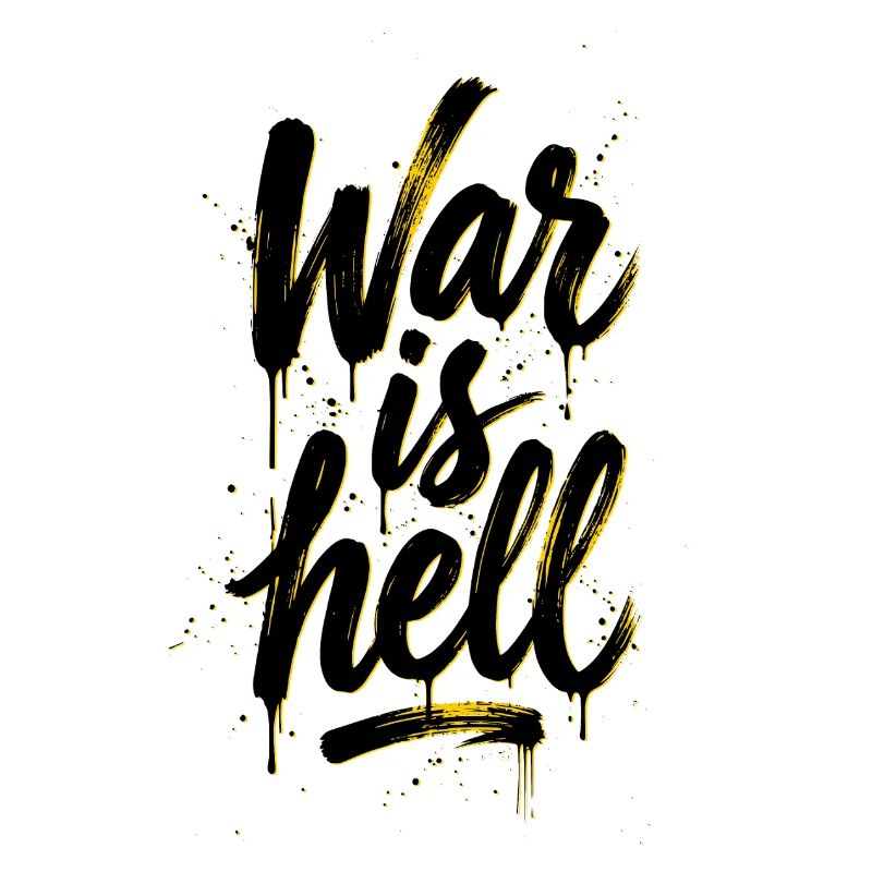 Yellow Graffiti Brush Script on Black War is hell
