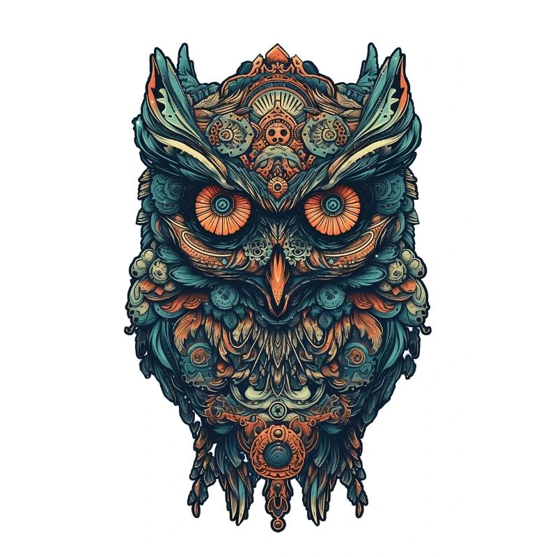 Mythical boho owl with surreal patterns