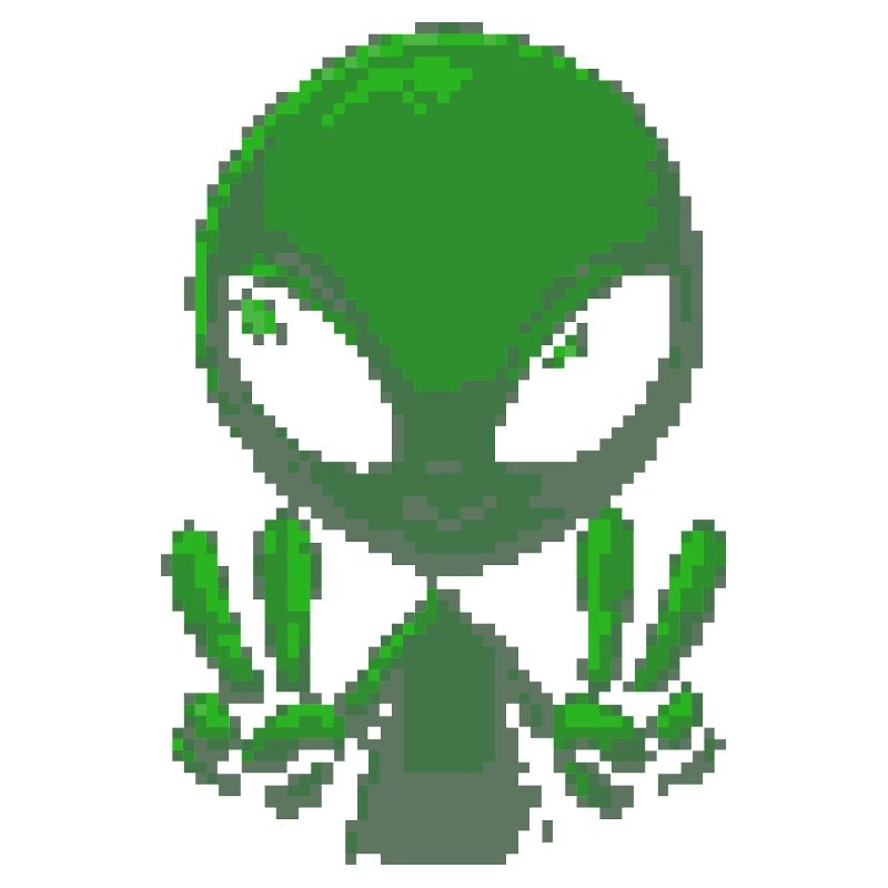 Pixel grünes Alien-Friedenszeichen