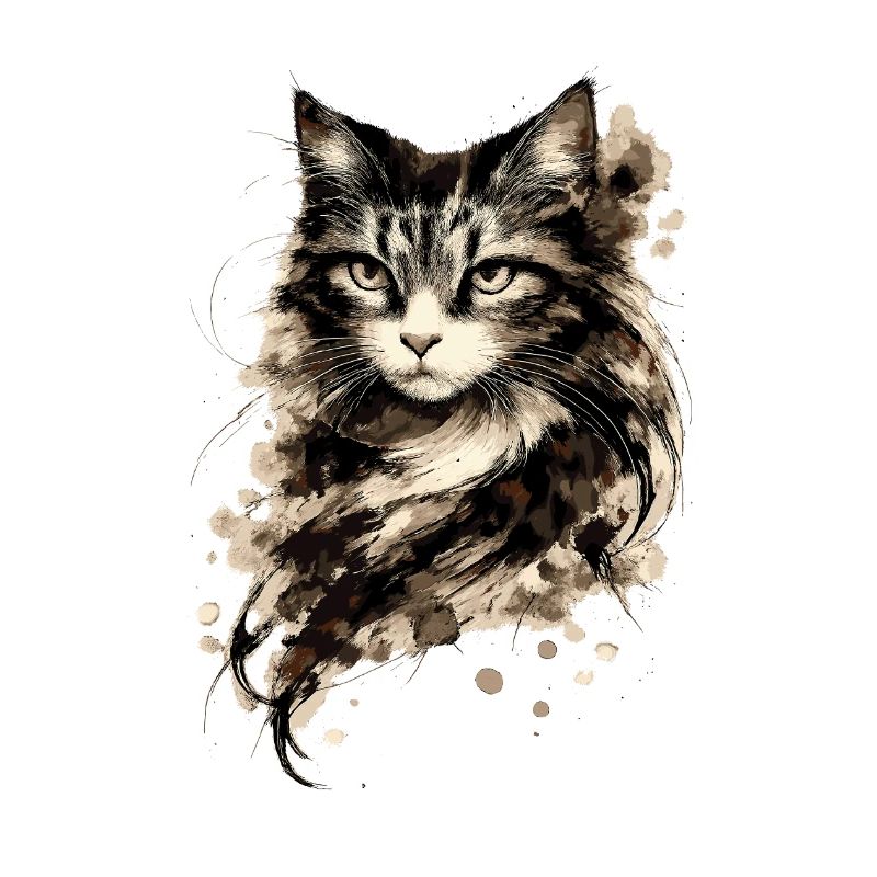 Portrait de chat à l’aquarelle avec éclaboussures d’encre