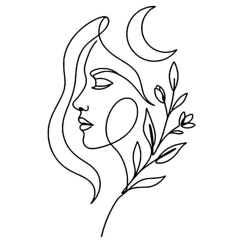 Femme céleste minimaliste avec des éléments botaniques