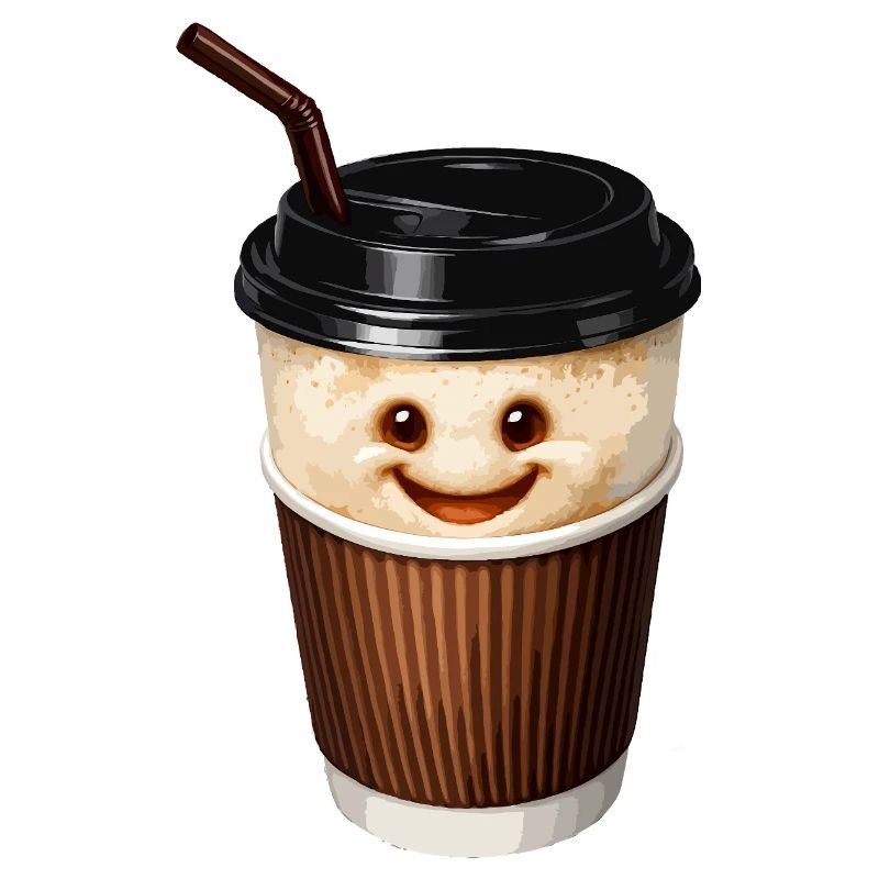 Lächelnde Kaffeetasse mit Strohhalm