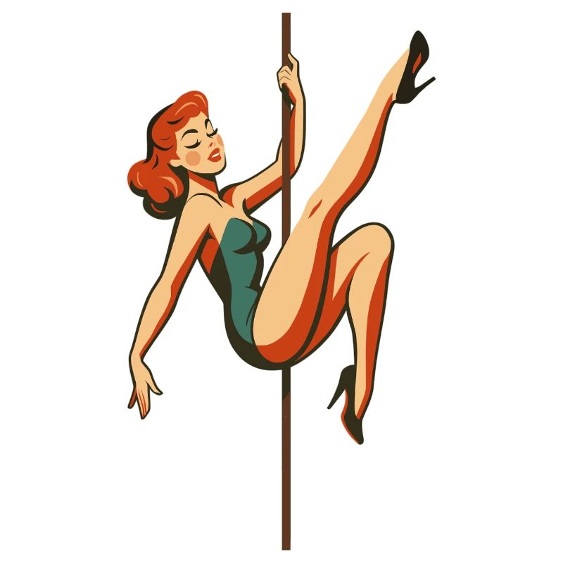 Pole Dance Pole Dancer Redhead Retro 50s