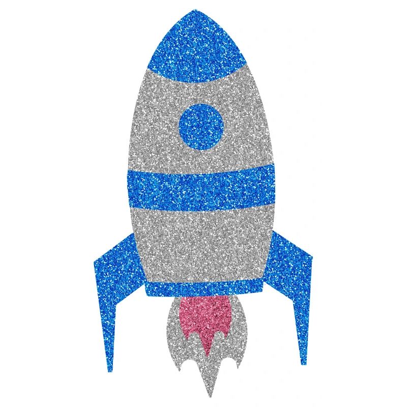 Blue Silver Glitter Space Rocket