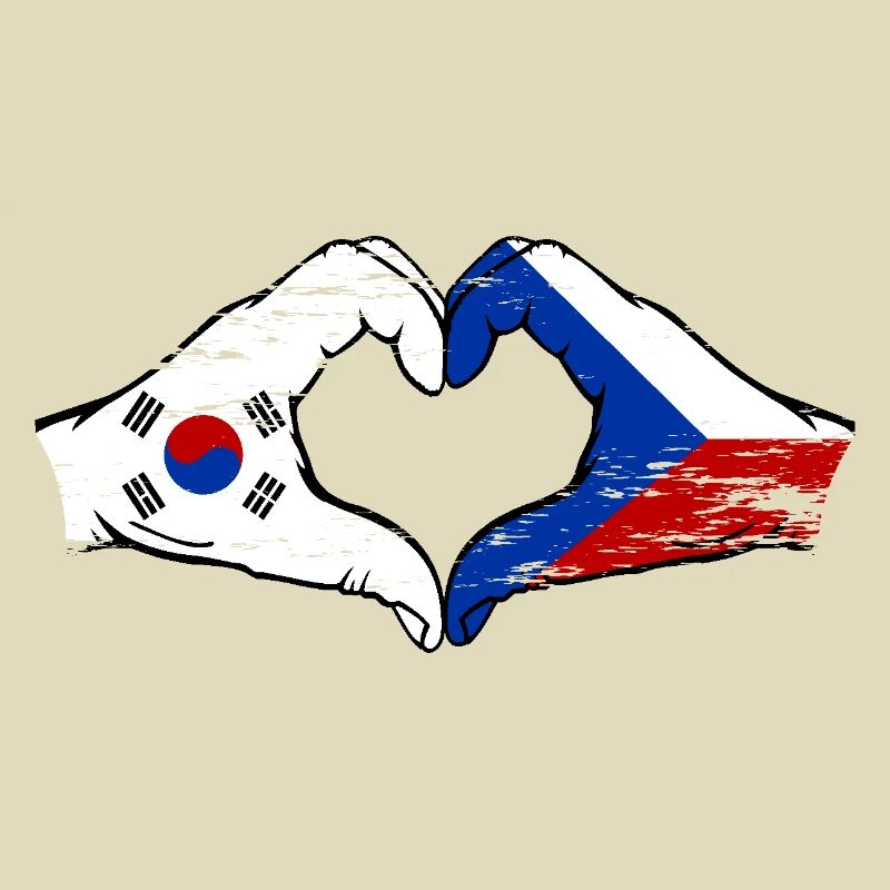 Corée du Sud République tchèque drapeau mains coeur forme utilisé