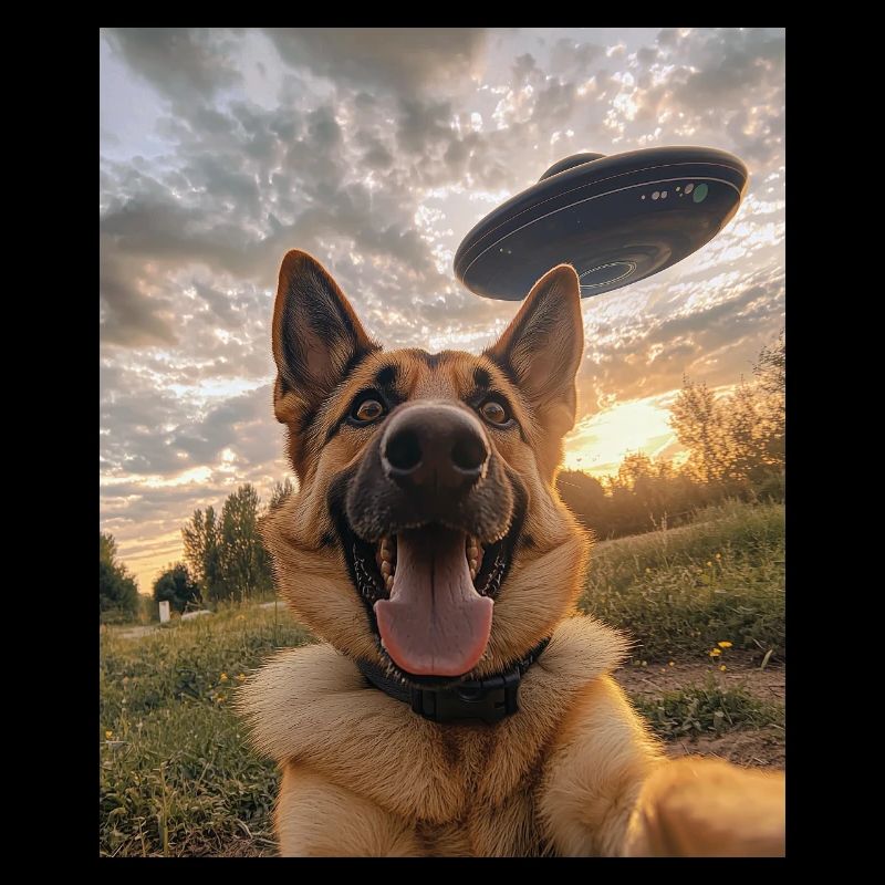 German Shepherd Selfie with UFO