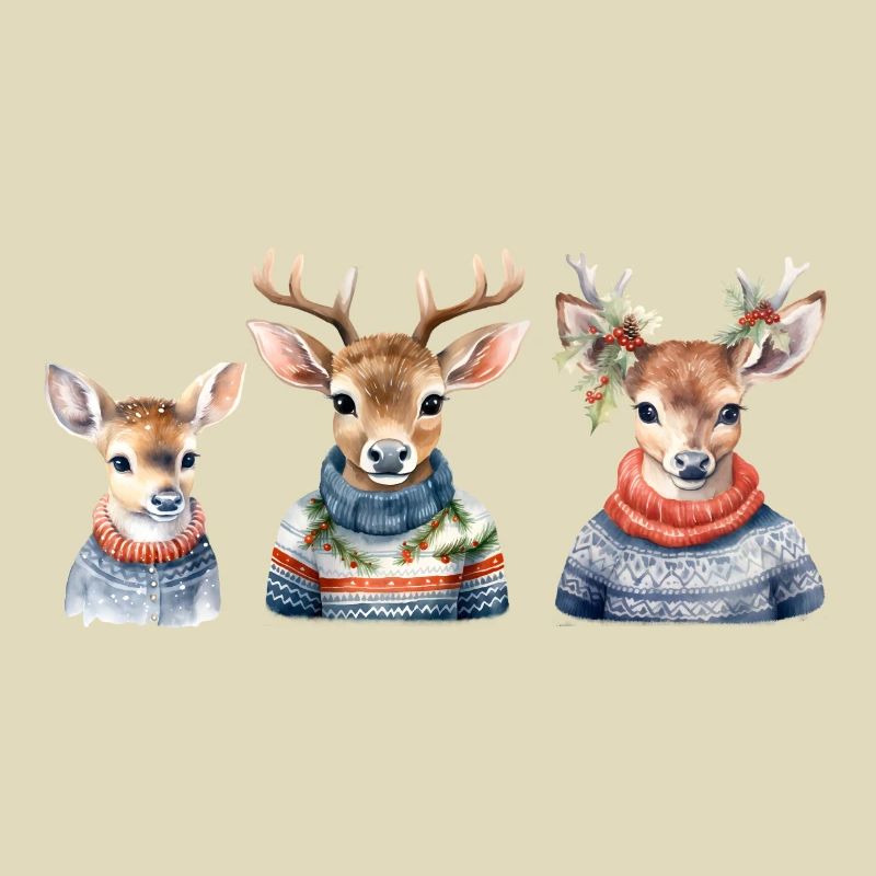 Winterhirsche Pullover-Trio