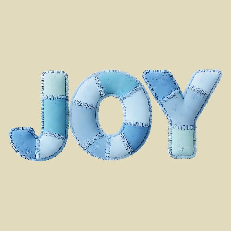 Lettrage Joyeuse en patchwork bleu