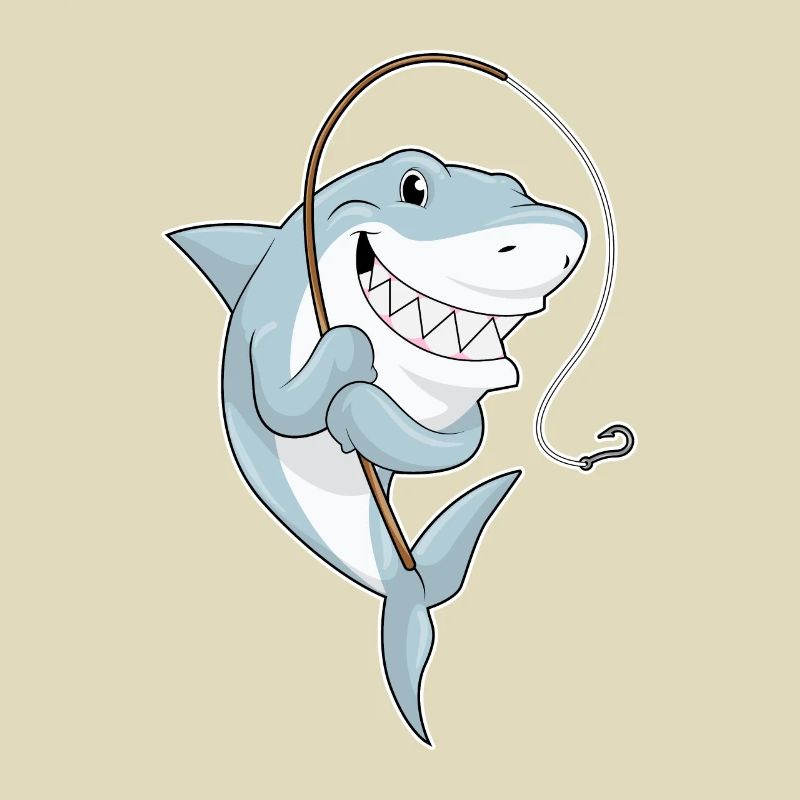 Requin comme pêcheur avec une canne à pêche