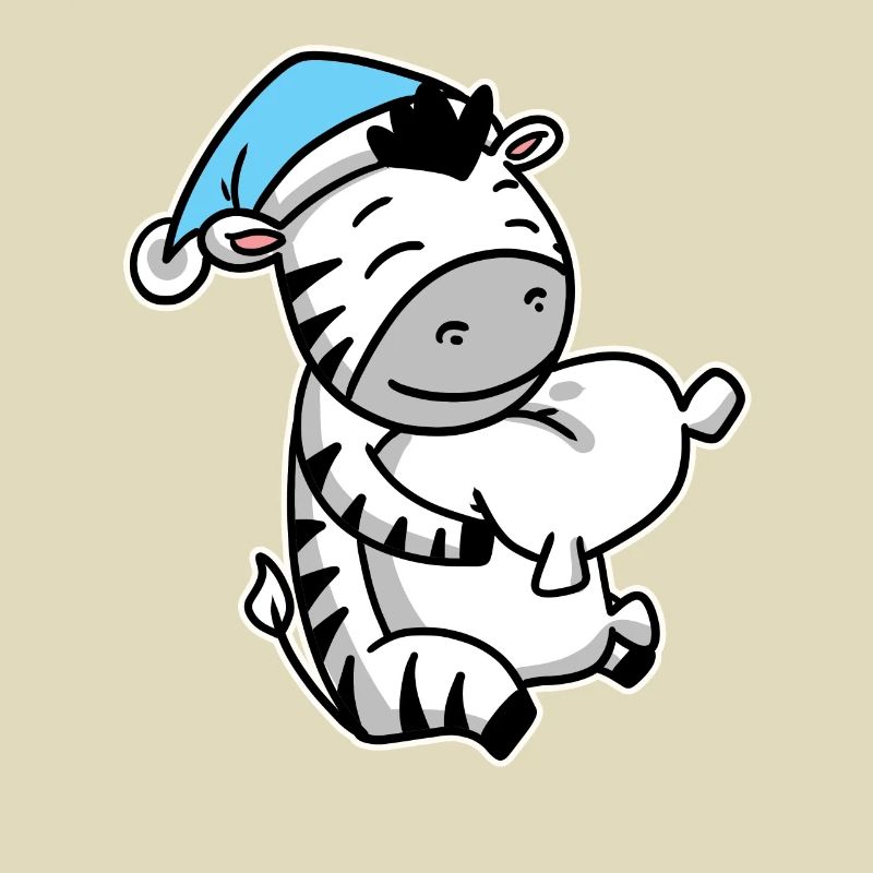 Zebra with pillow and sleeping cap