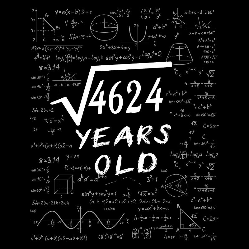 68e Anniversaire 68 ans Racine carrée de 4624 math