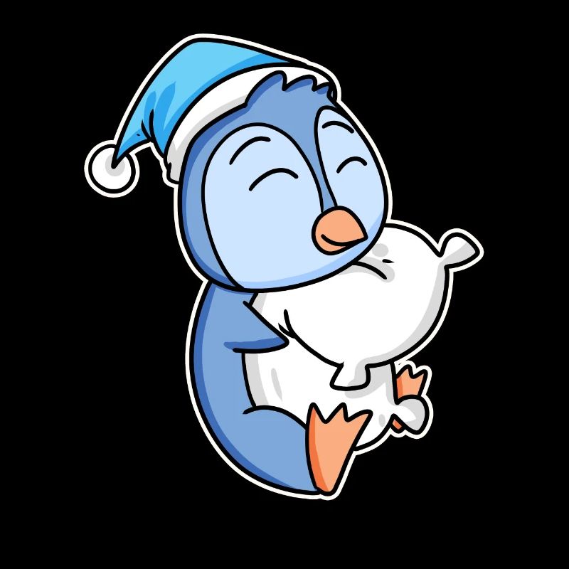Pingouin avec oreiller et bonnet somnolent