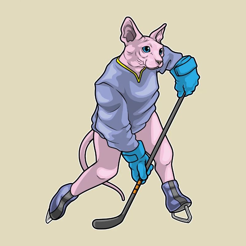 Sphynx Katze Eishockey Eishockeyschläger