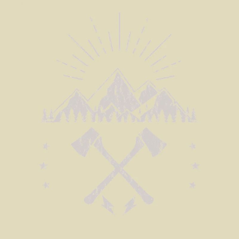 Montagne accidentée lever de soleil hache emblème