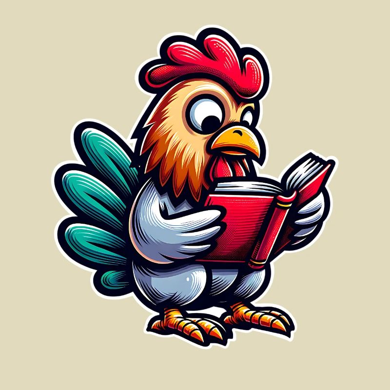 Reading rooster in comic style