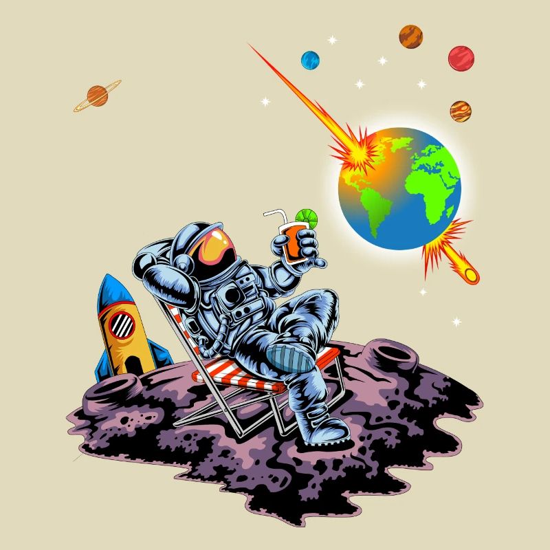 Astronaut Relaxing Earth Exploding Space Humor Art