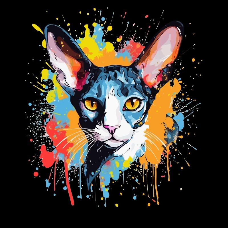 Splash Art Cornish Rex Chat Visage Coloré