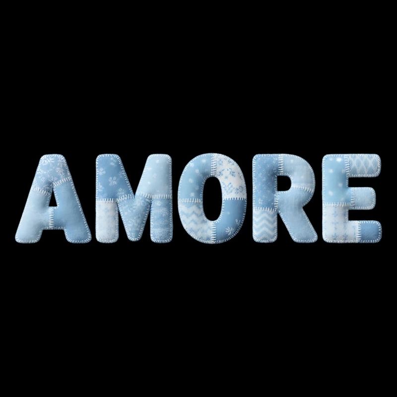 Amore Schriftzug Patchwork Design Blau