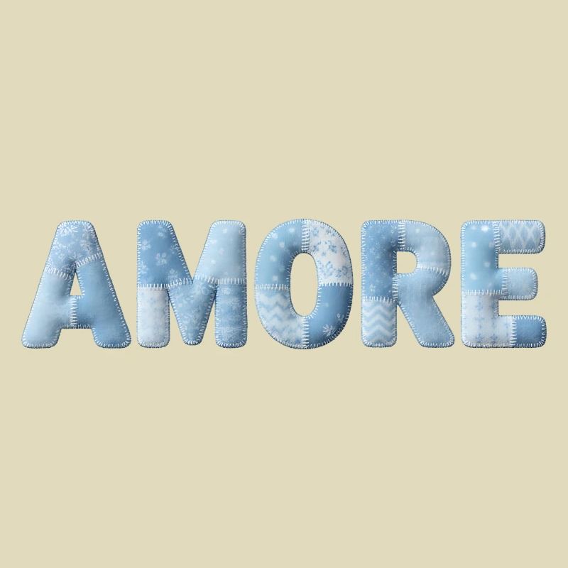 Amore Lettering Patchwork Design Blue
