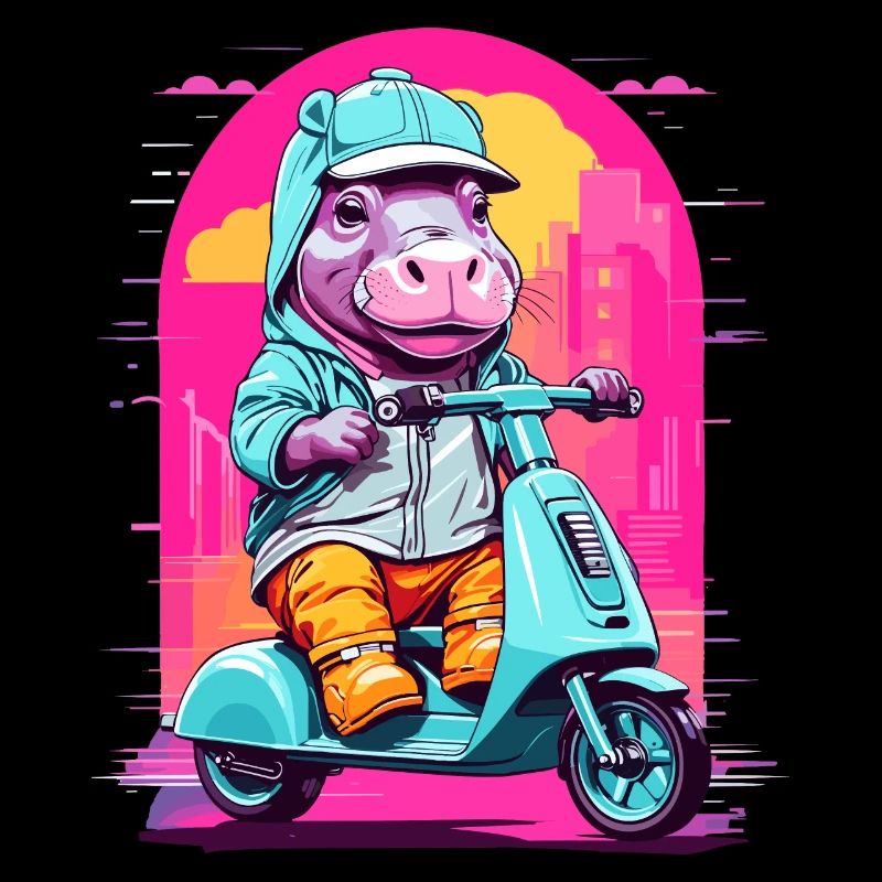 Nilpferd auf Roller