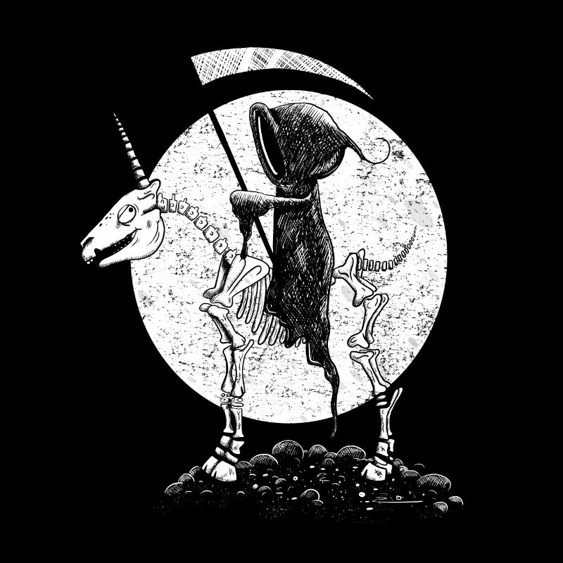Halloween Einhorn Skelett Mit Reitendem Sensenmann