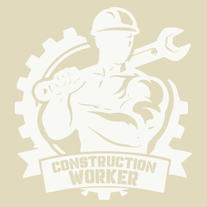 Strong construction worker with gears