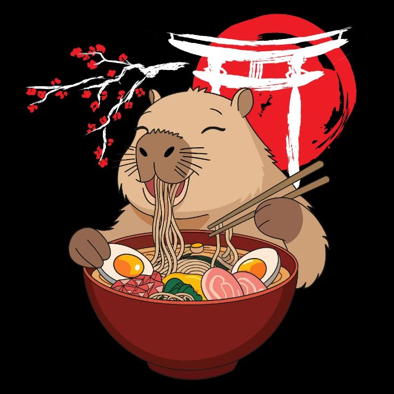 Capybara Eats Ramen Soup Cute Funny