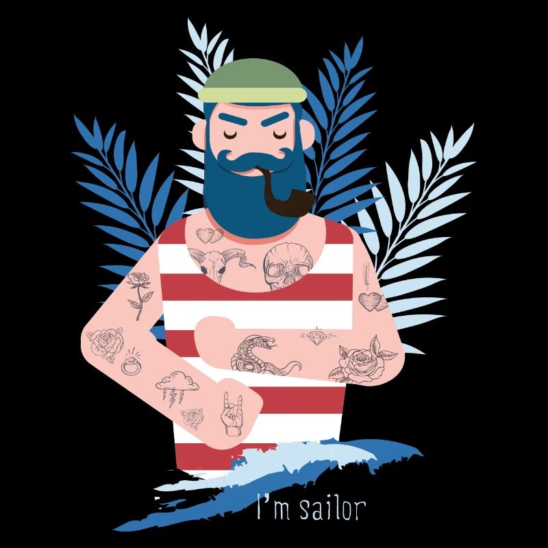Sailor captain tattoo pipe sea coast moin beard