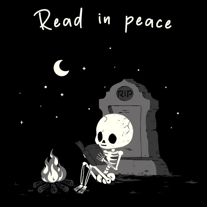 Read in Peace – Skelett am Feuer