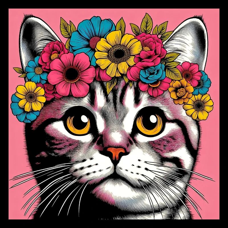 Chat avec des fleurs