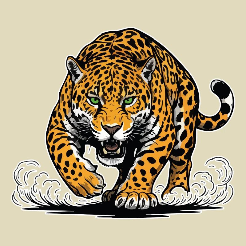 Jaguar-Leopard greift Wassermaskottchen Räuber an