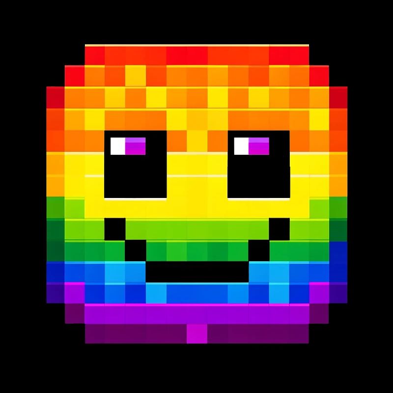 Rainbow Pixel  smiling face Art