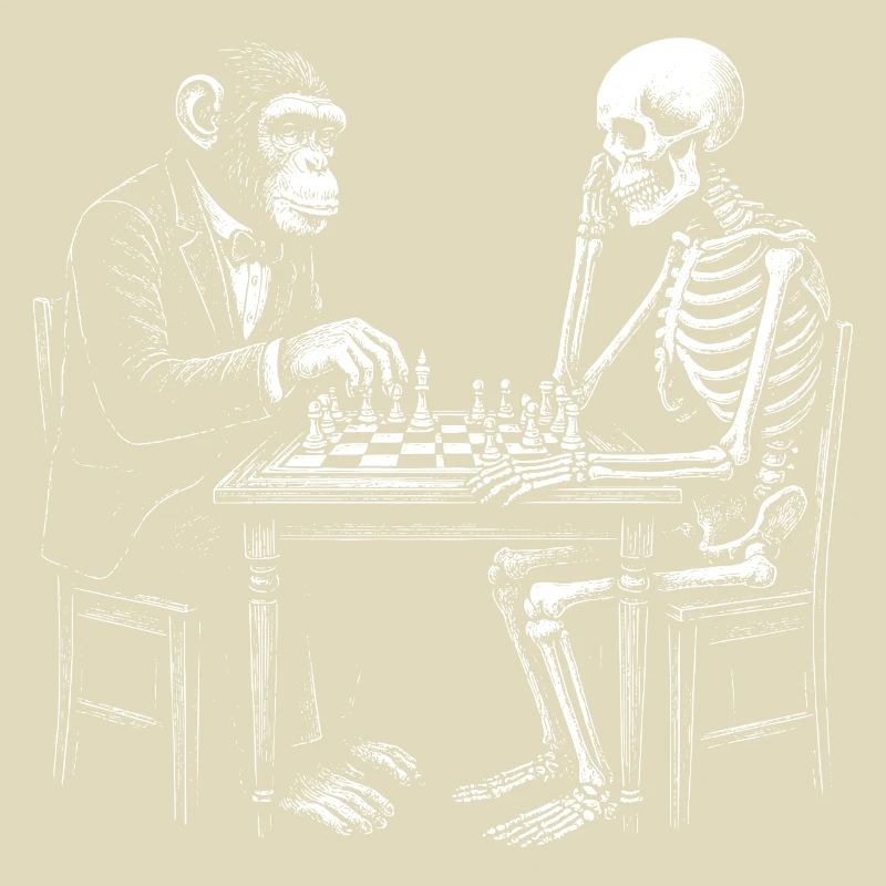 Skeleton and monkey plays chess