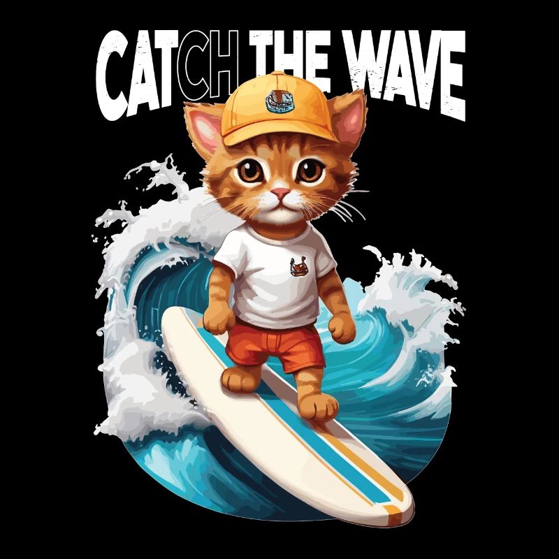Chat Surfeur Attrape la Vague