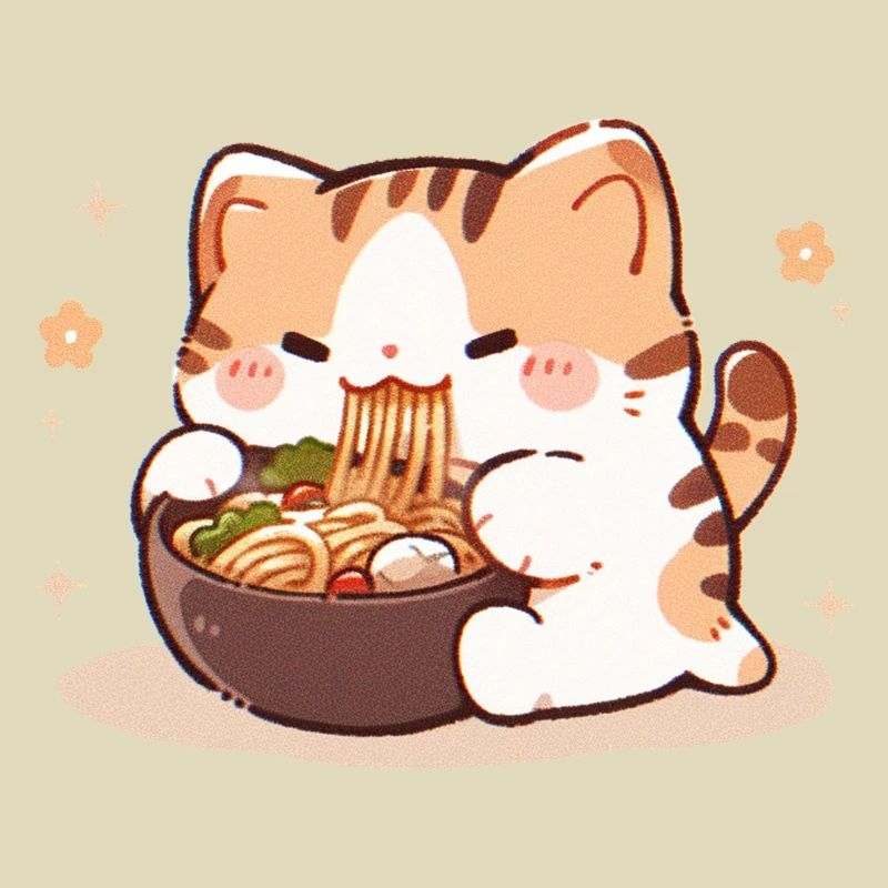 Mème de chat mangeant des spaghettis